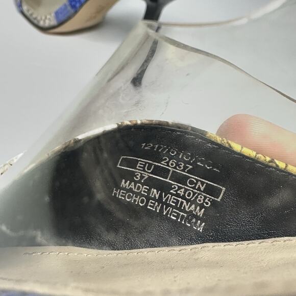 Zara Maximalist Snake Skin Vinyl Slingback Heels Yellow Blue Animal Print Sz 37 - Picture 7 of 8